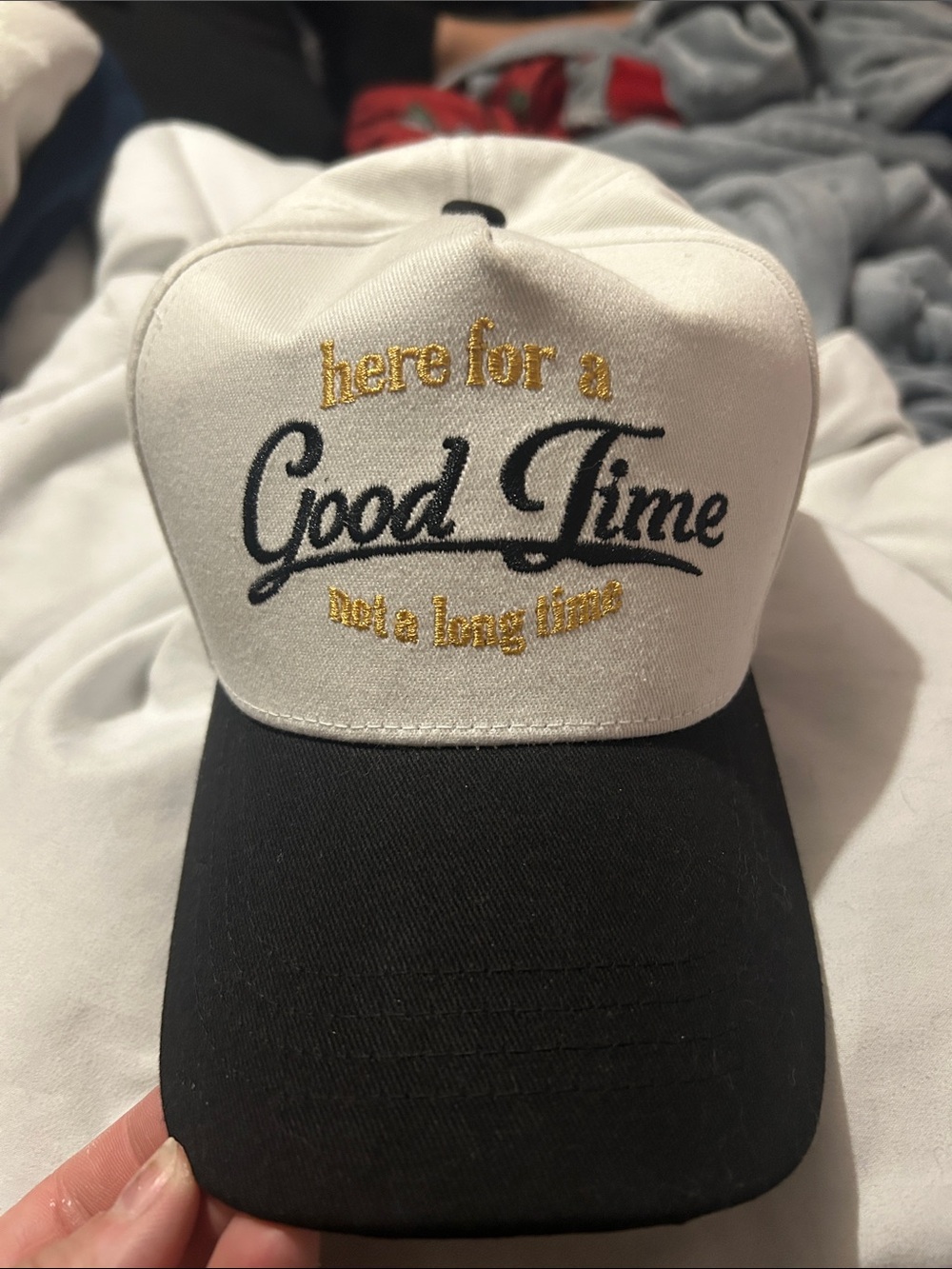 Good Time Embroidered Trucker Hat - White & Black